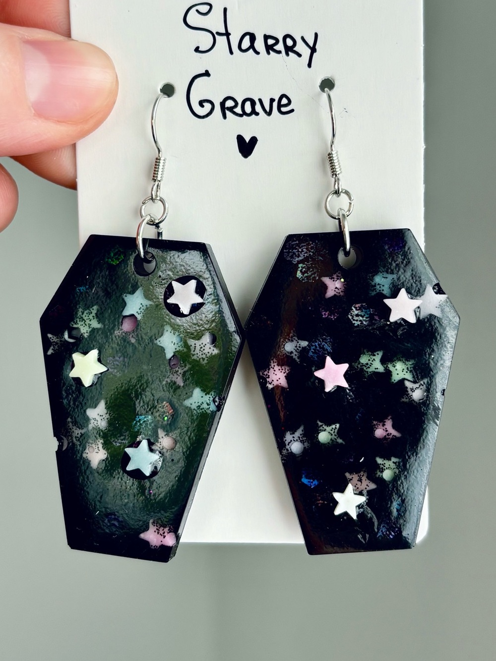 Starry Grave Coffin Earrings Glow in the Dark Resin Halloween Gothic Jewelry